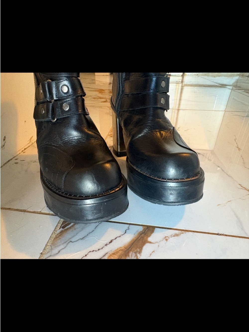 RARE - Y2K Vintage Black New Rock Platform Leather Boots Size 38 W  Or 5UK - Picture 2 of 15